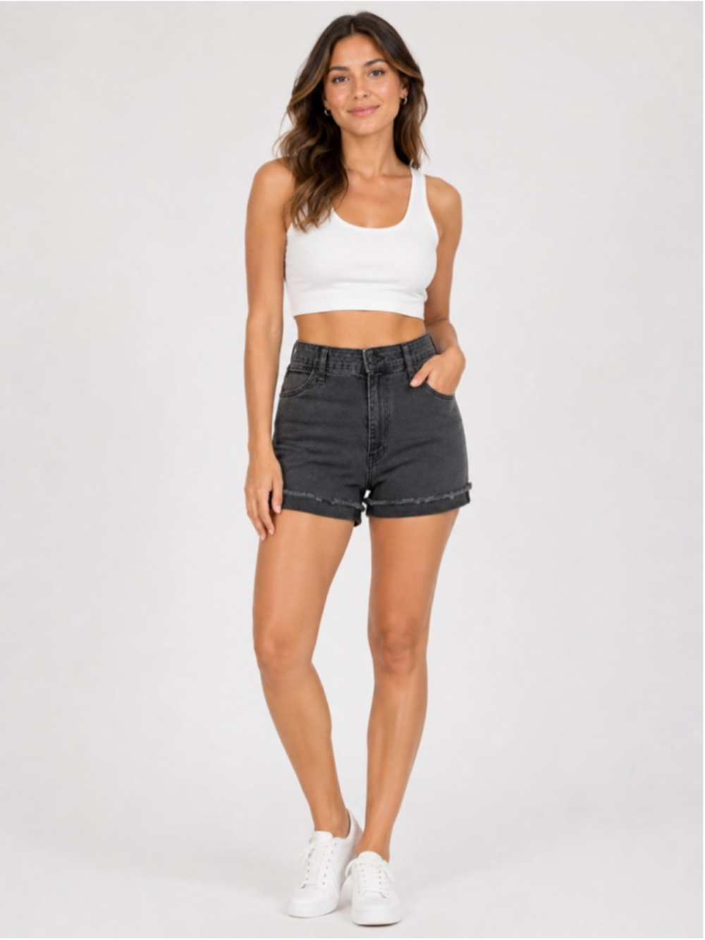 Jennifer Lopez Black High-Rise Rolled Hem Denim Shorts – Size 14